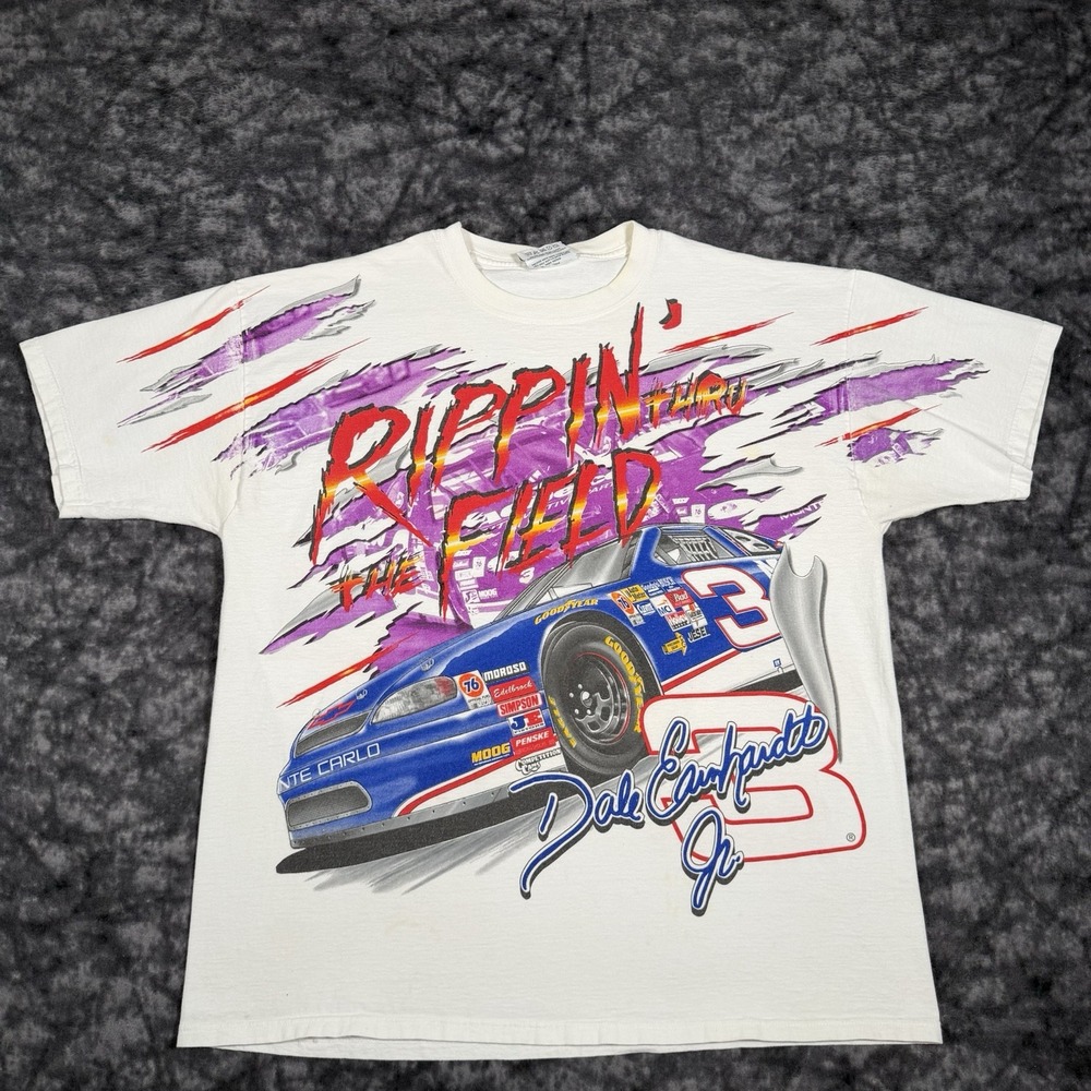 Vintage Dale Earnhardt Jr Rippin Thru the Field AOP TShirt Mens L NASCAR Chase